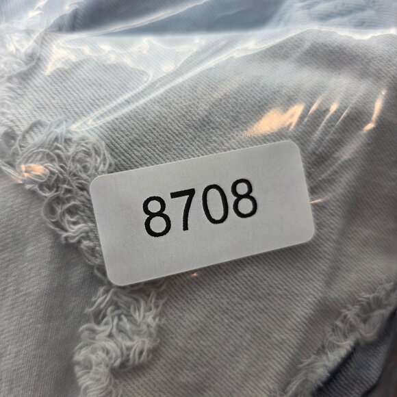 Womens Rue+ Blue Denim Shorts Distressed Happy Face Applique Cut Off Hem Size 20 - Picture 11 of 11